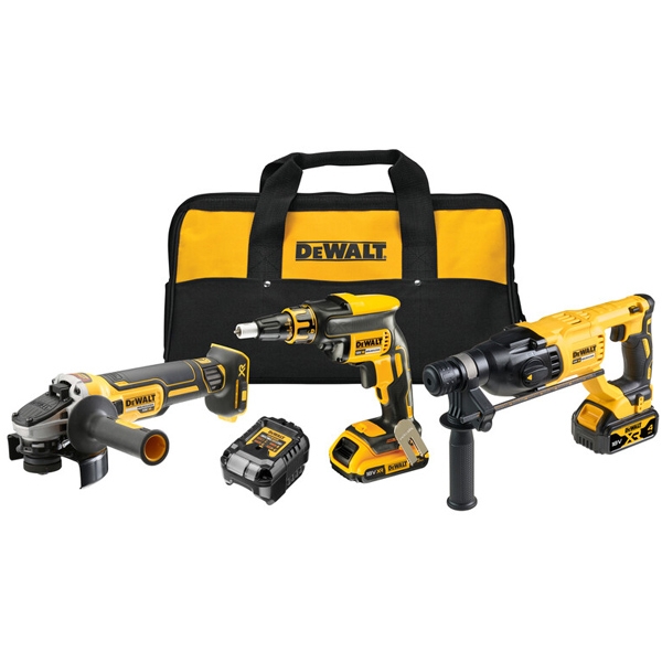 DeWalt - DCF620N + DCG405N + DCH133N - Masina de insurubat, 30 Nm + Polizor unghiular, 125 mm + Rotopercutor SDS-Plus, 2.6 J + Set 2 acumulatori si incarcator, Li-Ion, 18 V, 4/2 Ah + geanta textila DeWalt - DCF620N + DCG405N + DCH133N - Masina de insurubat, 30 Nm + Polizor unghiular, 125 mm + Rotopercutor SDS-Plus, 2.6 J + Set 2 acumulatori si incarcator, Li-Ion, 18 V, 4/2 Ah + geanta textila