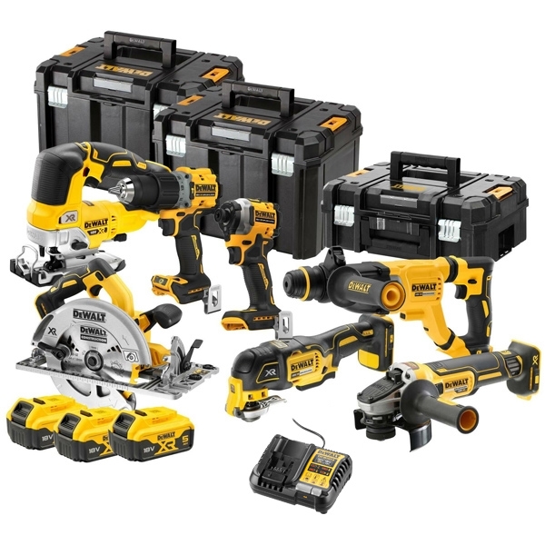 imagine DeWalt - DCK706P3T - Set 7 scule cu 3 acumulatori si incarcator, Li-Ion, 18 V, 5 Ah + 3 valize speciale
