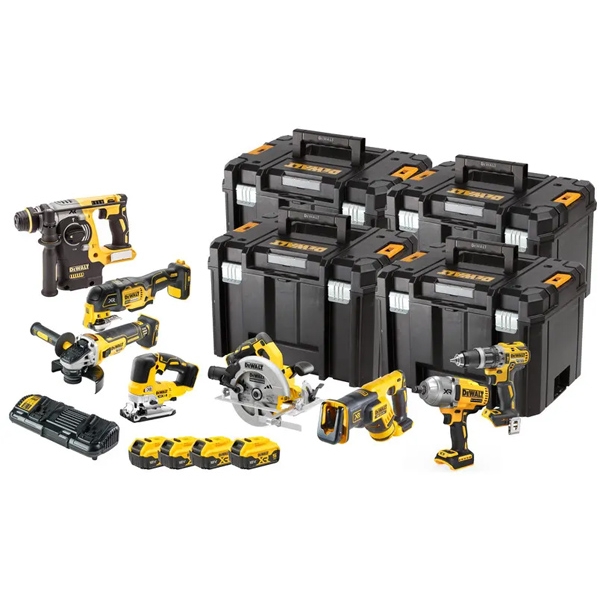 imagine DeWalt - DCK865P4T - Set 8 scule cu 4 acumulatori si incarcator, Li-Ion, 18 V, 5 Ah + 4 x valiza speciala