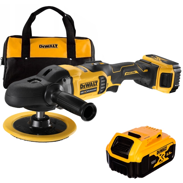 DeWalt - DCM849P2 - Masina de lustruit cu 2 acumulatori, Li-Ion, 18 V, 5 Ah, 180 mm, geanta textila DeWalt - DCM849P2 - Masina de lustruit cu 2 acumulatori, Li-Ion, 18 V, 5 Ah, 180 mm, geanta textila