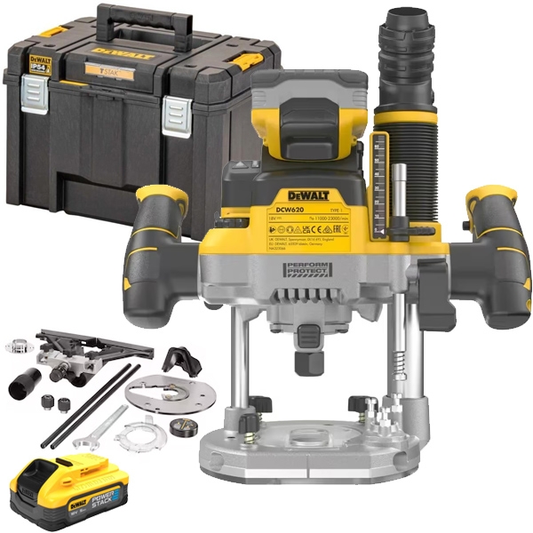 Dewalt - DCW620H2 - Masina de frezat cu 2 acumulatori, Li-Ion, 18 V, 5 Ah, 8, 12 mm, valiza speciala Dewalt - DCW620H2 - Masina de frezat cu 2 acumulatori, Li-Ion, 18 V, 5 Ah, 8, 12 mm, valiza speciala