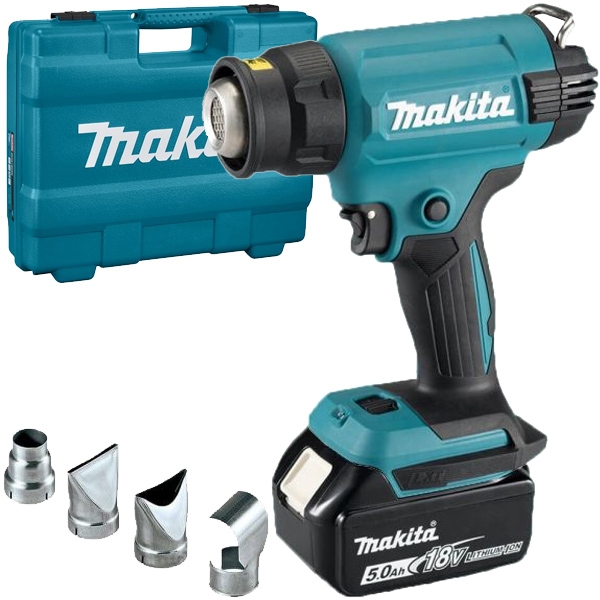 Makita - DHG181RT - Soplador de aire caliente con 1 batería, Li-Ion, 18 V, 5 Ah, 200 l/min, estuche de plástico, accesorios