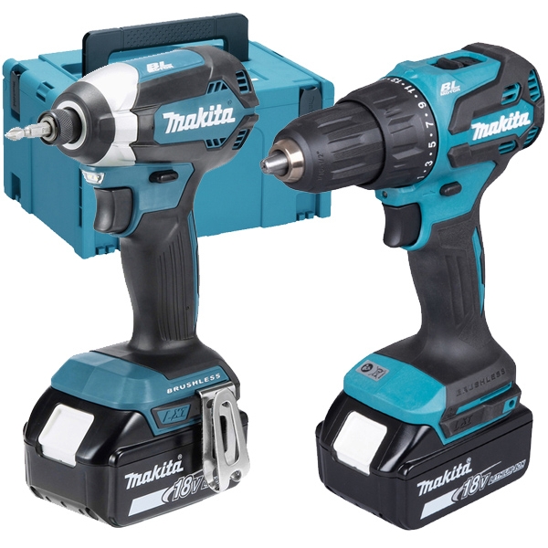 imagine Makita - DHP490Z + DTD153Z - Masina de gaurit si insurubat cu percutie, 65 Nm + Masina de insurubat cu impact, 170 Nm, M5-M16 + Set 2 acumulatori si i