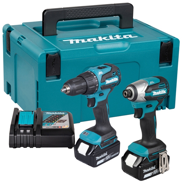 imagine Makita - DHP490Z + DTD158Z - Masina de gaurit si insurubat cu percutie, 65 Nm + Masina de insurubat cu impact, 170 Nm, M5-M16 + Set 2 acumulatori si i