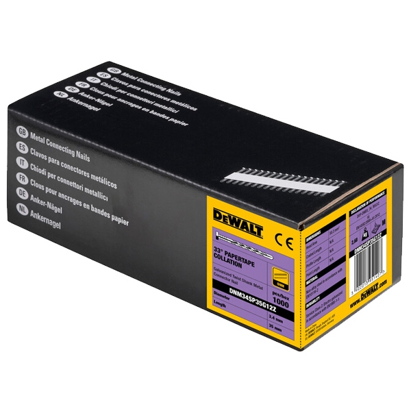imagine DeWalt - DNM34SP35G12Z - Set cuie, cap rotund, inclinare 33 grade, 35 mm, DPN250, DCN693, 1000 bucati