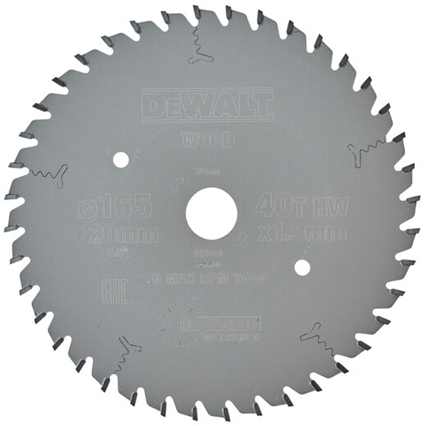 imagine Dewalt - DT1091 - Panza fierastrau circular, lemn, 165x20x1.9 mm, 40 dinti