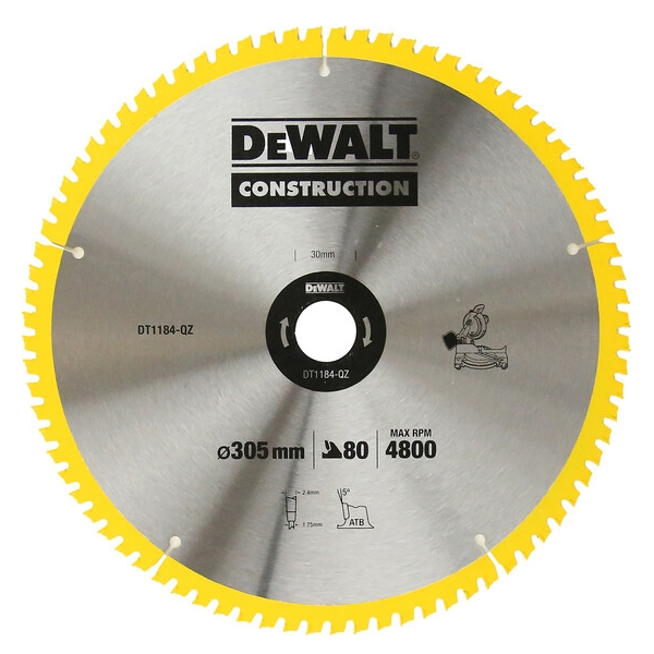 imagine Dewalt - DT1184 - Panza fierastrau circular, lemn, 305x30x2.41 mm, 80 dinti