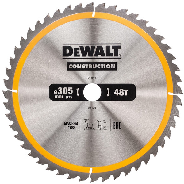 imagine Dewalt - DT1959 - Panza fierastrau circular, lemn cu cuie, 305x30x3 mm, 48 dinti