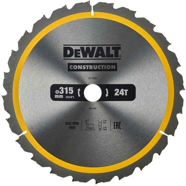 imagine Dewalt - DT1961 - Panza fierastrau circular, lemn cu cuie, 315x30x3.2 mm, 24 dinti