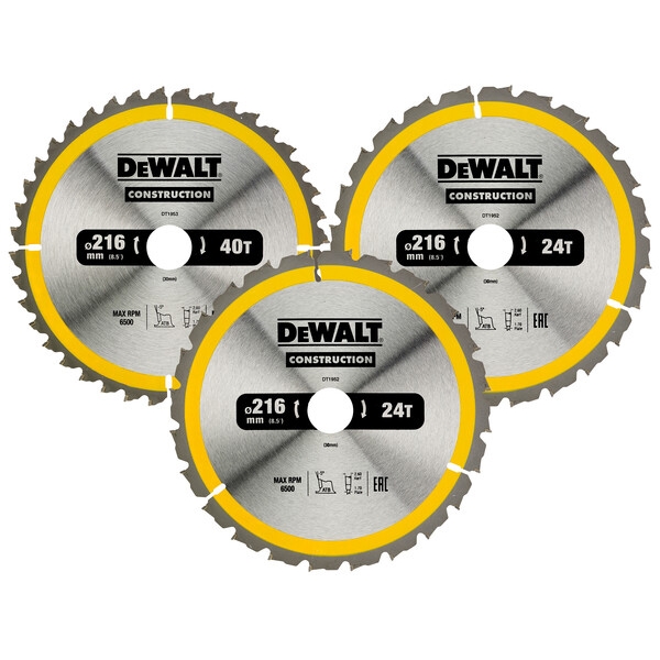 imagine DeWalt - DT1962 - Set panze fierastrau circular, lemn cu cuie, 216x30x2.6 mm, 24/40 dinti