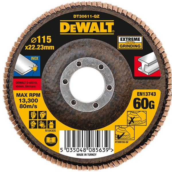 imagine Dewalt - DT30611 - Disc lamelar, profil drept,  115x22.2 mm, granulatie 60