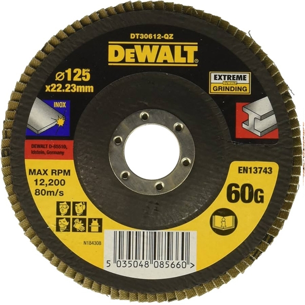 imagine Dewalt - DT30612 - Disc lamelar, profil drept,  125x22.2 mm, granulatie 60