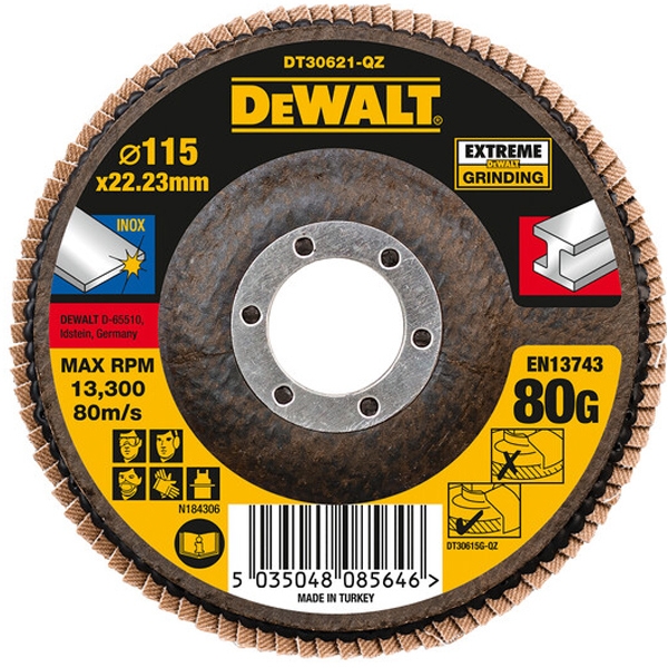 imagine Dewalt - DT30621 - Disc lamelar, profil drept,  115x22.2 mm, granulatie 80