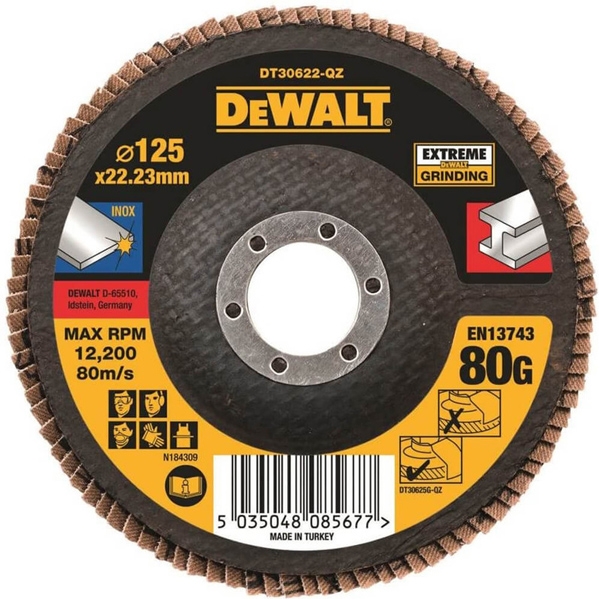 imagine Dewalt - DT30622 - Disc lamelar, profil drept,  125x22.2 mm, granulatie 80