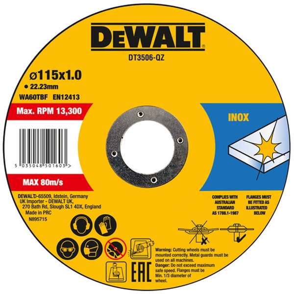 imagine DeWalt - DT3506 - Set discuri taiere inox,  115x22.2x1 mm, 10 buc