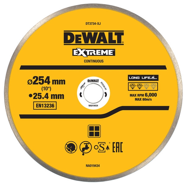 imagine DeWalt - DT3734 - Disc diamantat de taiere continuu,  254x25.4x1.6 mm, taiere uscata