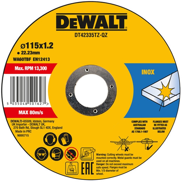 imagine DeWalt - DT42335TZ - Set discuri taiere inox,  115x22.2x1.2 mm, 10 buc