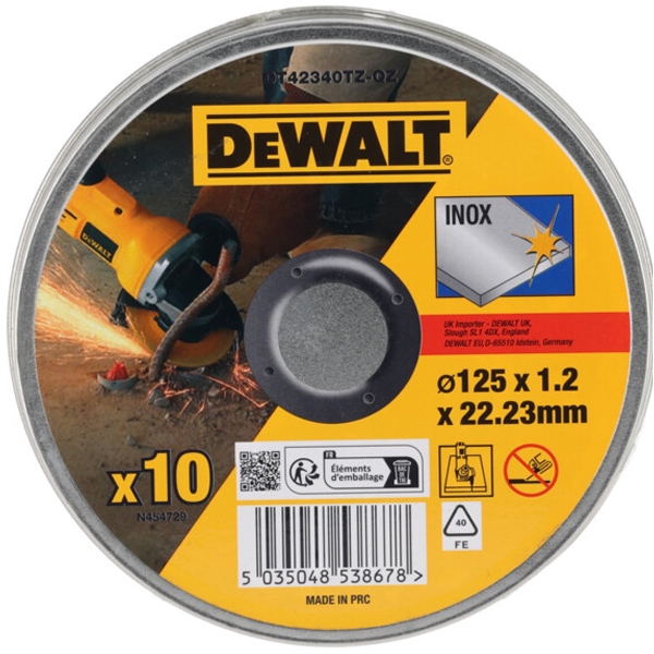 imagine DeWalt - DT42340TZ - Set discuri taiere inox,  125x22.2x1.2 mm, 10 buc