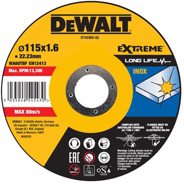 imagine Dewalt - DT43905 - Disc taiere inox,  115x22.2x1.6 mm, 1 buc