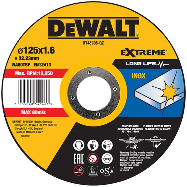 imagine Dewalt - DT43906 - Disc taiere inox,  125x22.2x1.6 mm, 1 buc