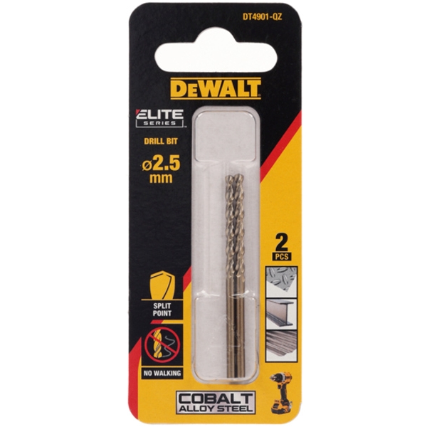 imagine Dewalt - DT4901 - Set burghie metal, HSS-CO, 2.5  mm, tija cilindrica, 2  bucati