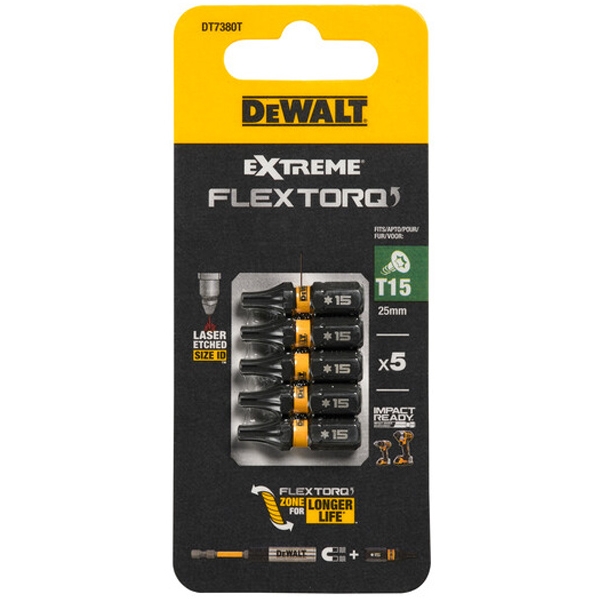 imagine DeWalt - DT7380T - Set capete de insurubare, profil T15, 5 bucati