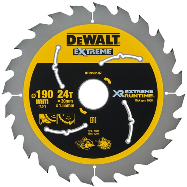 imagine Dewalt - DT99562 - Panza fierastrau circular, lemn, 190x30x1.55 mm, 24 dinti