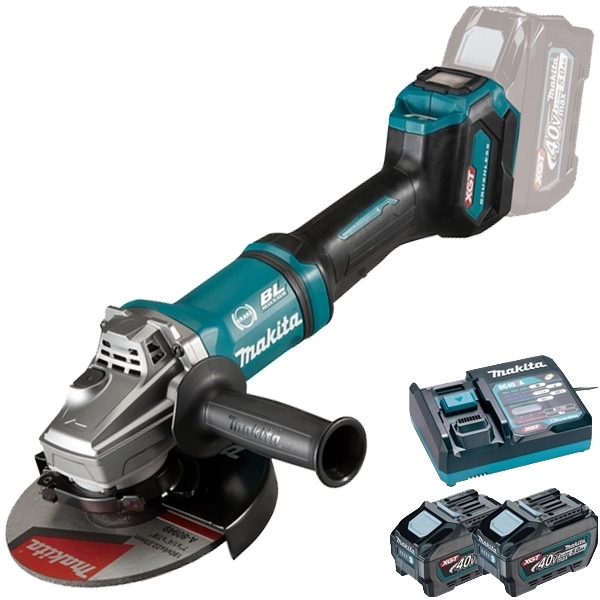 imagine Makita - GA037GZ01 + PSK XGT - Polizor unghiular, 180 mm + Set 2 acumulatori si incarcator, Li-Ion, 40 V, 5 Ah