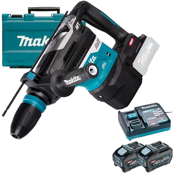 imagine Makita - HR005GZ01 + PSK XGT - Rotopercutor SDS-Max, 8 J, valiza plastic + Set 2 acumulatori si incarcator, Li-Ion, 40 V, 5 Ah