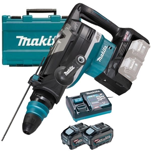 imagine Makita - HR006GZ + PSK XGT - Rotopercutor SDS-Max, 20 J, valiza plastic + Set 2 acumulatori si incarcator, Li-Ion, 40 V, 5 Ah
