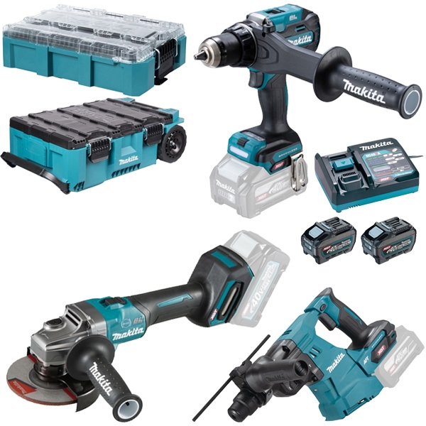 imagine Makita - GA005GZ + HR011GZ + DF003GZ XGT - Polizor unghiular, 125 mm + Rotopercutor SDS-Plus, 3.3 J + Masina de gaurit si insurubat, 180 Nm + Set 2 ac