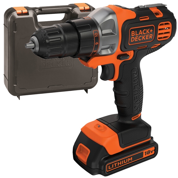 imagine Black & Decker - MULTIEVO - Masina de gaurit si insurubat cu 1 acumulator si incarcator, Li-Ion, 18 V, 1.5 Ah, 20..9 Nm, valiza plastic