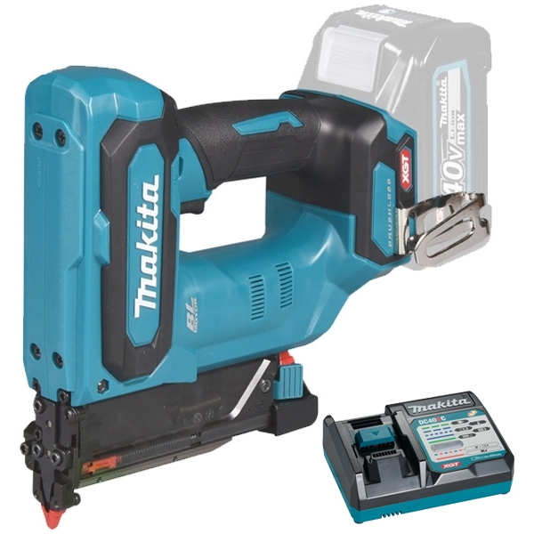 imagine Makita - PT001GZ + DC40RC XGT - Pistol de batut cuie  fara acumulatori si incarcator, Li-Ion, 40 V, - Ah, cuie pentru lemn + Incarcator acumulatori
