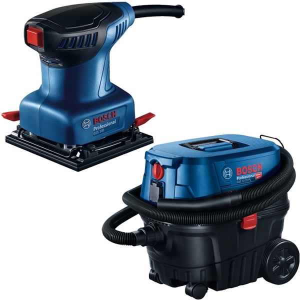 imagine Pachet Bosch - GSS 140 A + GAS 12-25 PL - Slefuitor cu vibratii, 220 W, 101x112 mm + Aspirator umed-uscat, 1250 W, 200 mbar, 25 l, priza scule electri