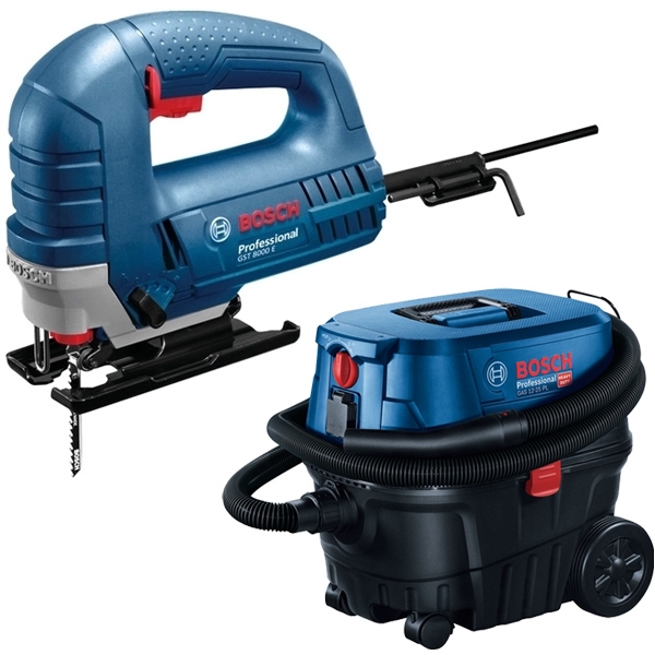 imagine Pachet Bosch - GST 8000 E + GAS 12-25 PL - Fierastrau pendular, 710 W + Aspirator umed-uscat, 1250 W, 200 mbar, 25 l, priza scule electrice