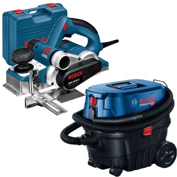 imagine Pachet Bosch - GHO 40-82 C + GAS 12-25 PL - Rindea electrica, 850 W, 82 mm, valiza plastic + Aspirator umed-uscat, 1250 W, 200 mbar, 25 l, priza scule