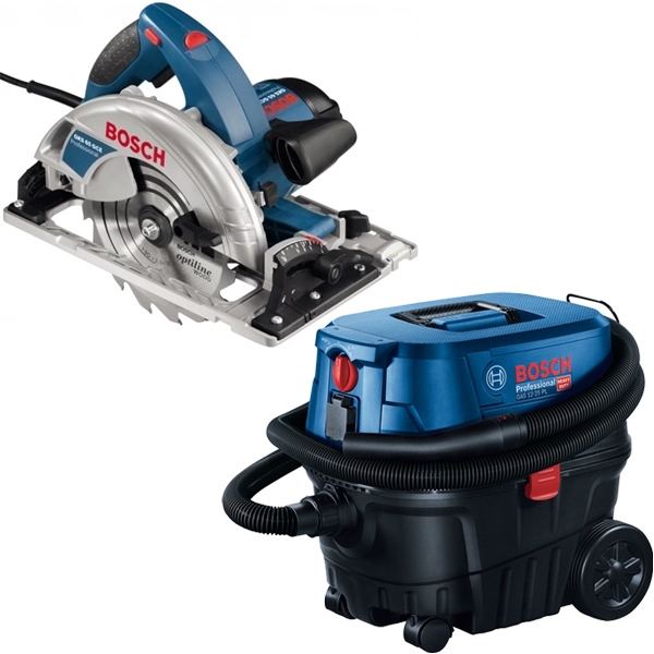 imagine Pachet Bosch - GKS 65 GCE + GAS 12-25 PL - Fierastrau circular, 1800 W, 190x30 mm + Aspirator umed-uscat, 1250 W, 200 mbar, 25 l, priza scule electric