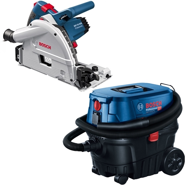 imagine Pachet Bosch - GKT 55 GCE + GAS 12-25 PL - Fierastrau circular, 1400 W, 165x20 mm + Aspirator umed-uscat, 1250 W, 200 mbar, 25 l, priza scule electric