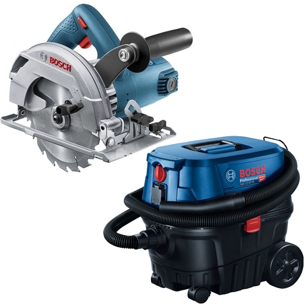 imagine Pachet Bosch - GKS 600 + GAS 12-25 PL - Fierastrau circular, 1200 W, 165x20 mm + Aspirator umed-uscat, 1250 W, 200 mbar, 25 l, priza scule electrice