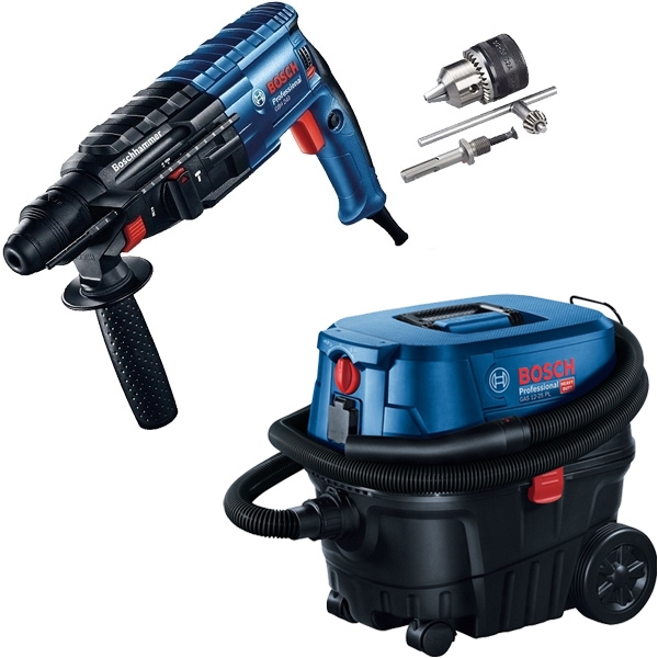 imagine Pachet Bosch - GBH 240 + GAS 12-25 PL - Rotopercutor SDS-Plus, 790 W, 2.7 J, accesorii + Aspirator umed-uscat, 1250 W, 200 mbar, 25 l, priza scule ele