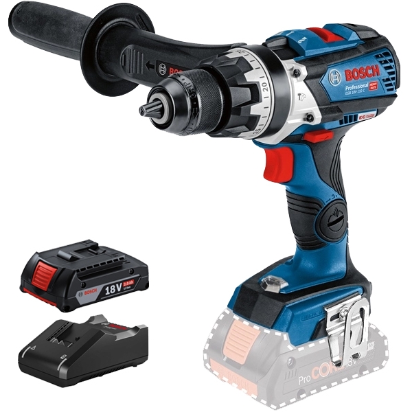 imagine Pachet Bosch - GSB 18V-110 C + GBA + GAL 18V-40 - Masina de gaurit si insurubat cu percutie, 110 Nm + Set 1 acumulator si incarcator, Li-Ion, 18 V, 2 