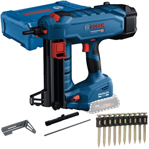imagine Pachet Bosch - GNB 18V-40 - Pistol de batut cuie fara acumulatori si incarcator, Li-Ion, 18 V, - Ah, valiza speciala + Set cuie, cap rotund, inclinare