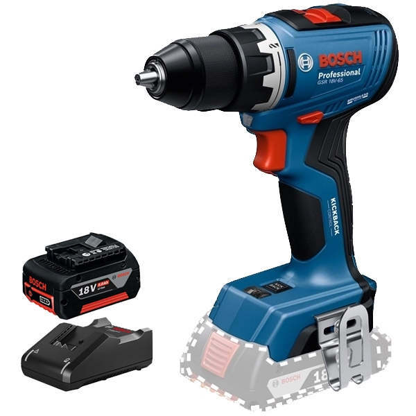 imagine Pachet Bosch - GSR 18V-65 + GBA + GAL 18V-40  - Masina de gaurit si insurubat, 63 Nm + Set 1 acumulator si incarcator, Li-Ion, 18 V, 5 Ah