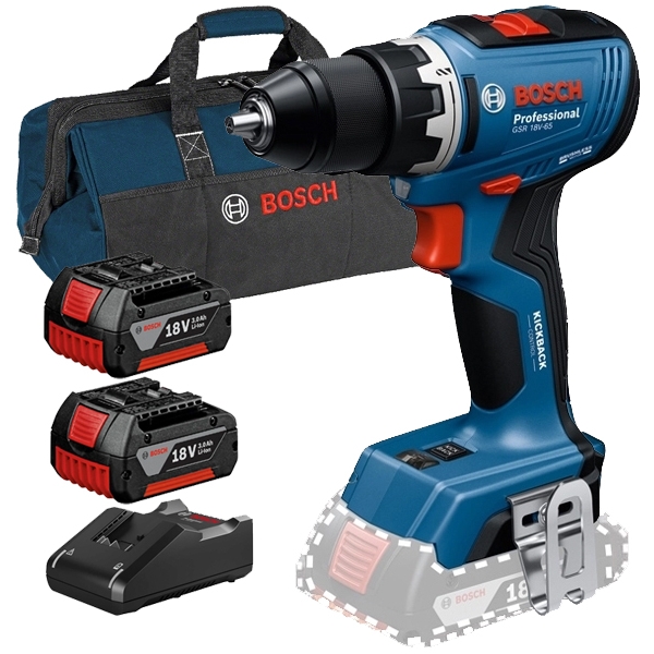 imagine Pachet Bosch - GSR 18V-65 + GBA + GAL 18V-40 + 1619BZ0100 - Masina de gaurit si insurubat, 63 Nm + Set 2 acumulatori si incarcator, Li-Ion, 18 V, 3 Ah