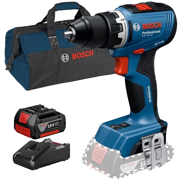 imagine Pachet Bosch - GSR 18V-65 + GBA + GAL 18V-40 + 1619BZ0100 - Masina de gaurit si insurubat, 63 Nm + Set 1 acumulator si incarcator, Li-Ion, 18 V, 3 Ah 