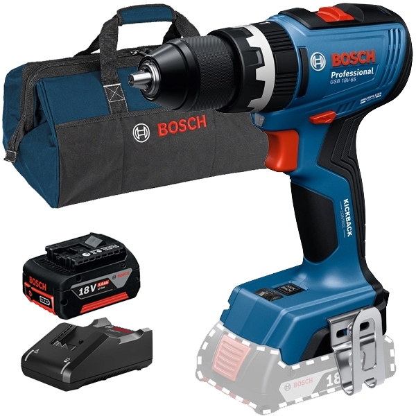imagine Pachet Bosch - GSB 18V-65 + GBA + GAL 18V-40 + 1619BZ0100 - Masina de gaurit si insurubat cu percutie, 65 Nm + Set 1 acumulator si incarcator, Li-Ion,