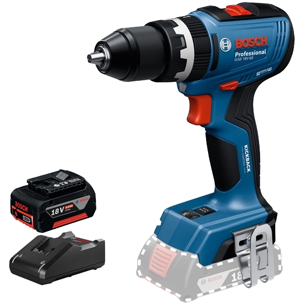 imagine Pachet Bosch - GSB 18V-65 + GBA + GAL 18V-40 - Masina de gaurit si insurubat cu percutie, 65 Nm + Set 1 acumulator si incarcator, Li-Ion, 18 V, 5 Ah