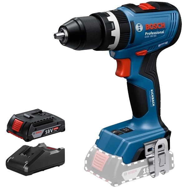 imagine Pachet Bosch - GSB 18V-65 + 1607A350MN + GAL 18V-40 - Masina de gaurit si insurubat cu percutie, 65 Nm + Set 1 acumulator si incarcator, Li-Ion, 18 V,