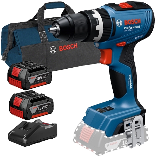 imagine Pachet Bosch - GSB 18V-65 + 2x GBA + GAL 18V-40 + 1619BZ0100 - Masina de gaurit si insurubat cu percutie, 65 Nm + Set 2 acumulatori si incarcator, Li-