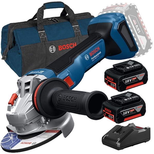 imagine Pachet Bosch - GWS 18V-11 S + 2x GBA + GAL 18V-40 + 1619BZ0100 - Polizor unghiular, 125 mm + Set 2 acumulatori si incarcator, Li-Ion, 18 V, 5 Ah + Gea